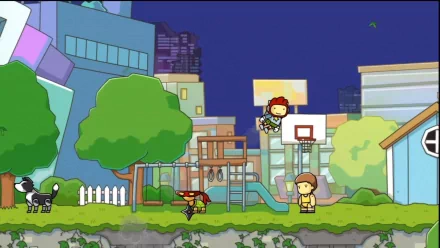 HD desktop wallpaper and background from Scribblenauts Unlimited featuring a colorful, animated playground scene.