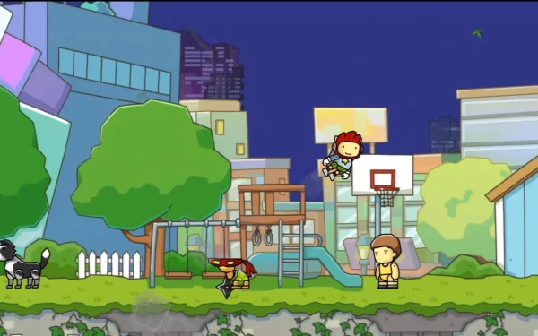 HD desktop wallpaper and background from Scribblenauts Unlimited featuring a colorful, animated playground scene.