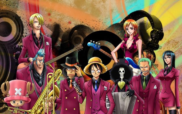 Anime One Piece Música Monkey D. Luffy Nami Sanji Roronoa Zoro Usopp Nico Robin Brook Tony Tony Chopper Franky Fondo de pantalla HD | Fondo de Escritorio