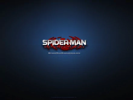 HD desktop wallpaper of Spider-Man: Shattered Dimensions with logo on a blue gradient background.