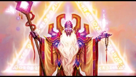 HD desktop wallpaper featuring a powerful wizard character from the video game World of Warcraft: The Burning Crusade, glowing with magical energy.