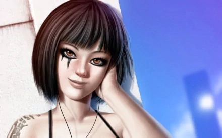 HD PC desktop wallpaper featuring Faith Connors, the protagonist from the video game Mirror's Edge, depicted with short hair and signature face paint.