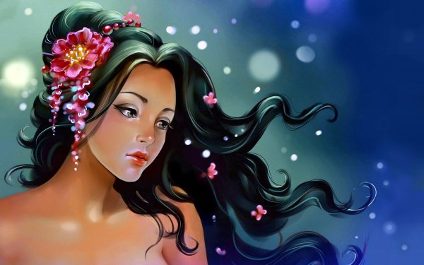 Fantasy Women Hair Flower Face HD Wallpaper | Background Image