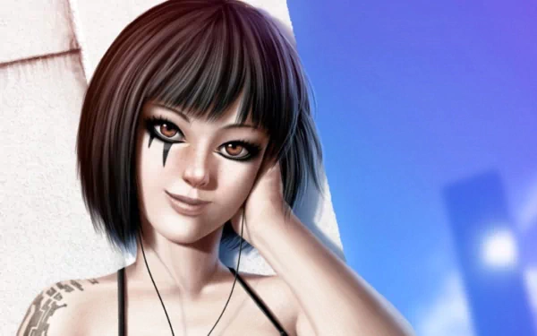 HD PC desktop wallpaper featuring Faith Connors, the protagonist from the video game Mirror's Edge, depicted with short hair and signature face paint.
