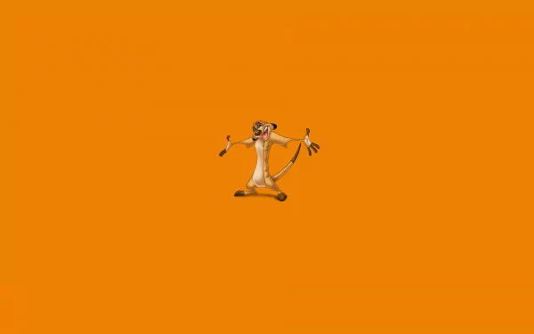 HD PC desktop wallpaper featuring Timon from the movie The Lion King (1994) against a vibrant orange background.