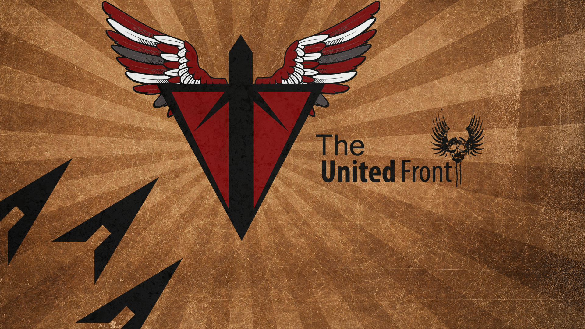 HD desktop wallpaper showcasing 'The United Front' emblem from the game Planetside with a stylized winged design.