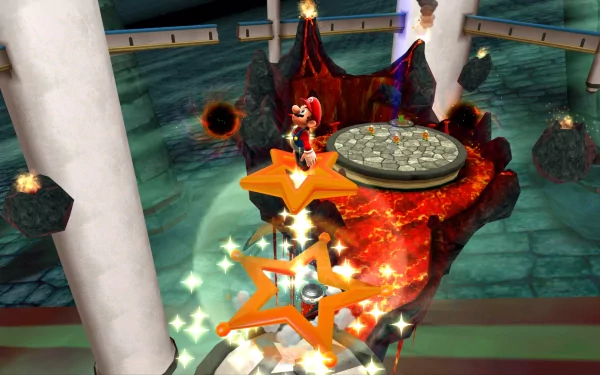 HD desktop wallpaper from Super Mario Galaxy 2 featuring Mario on a fiery star in an intergalactic setting.