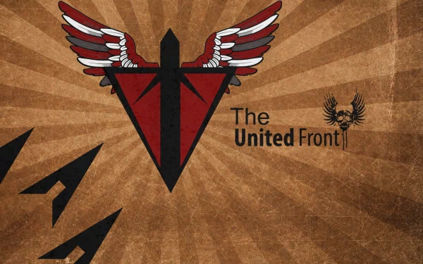 HD desktop wallpaper showcasing 'The United Front' emblem from the game Planetside with a stylized winged design.