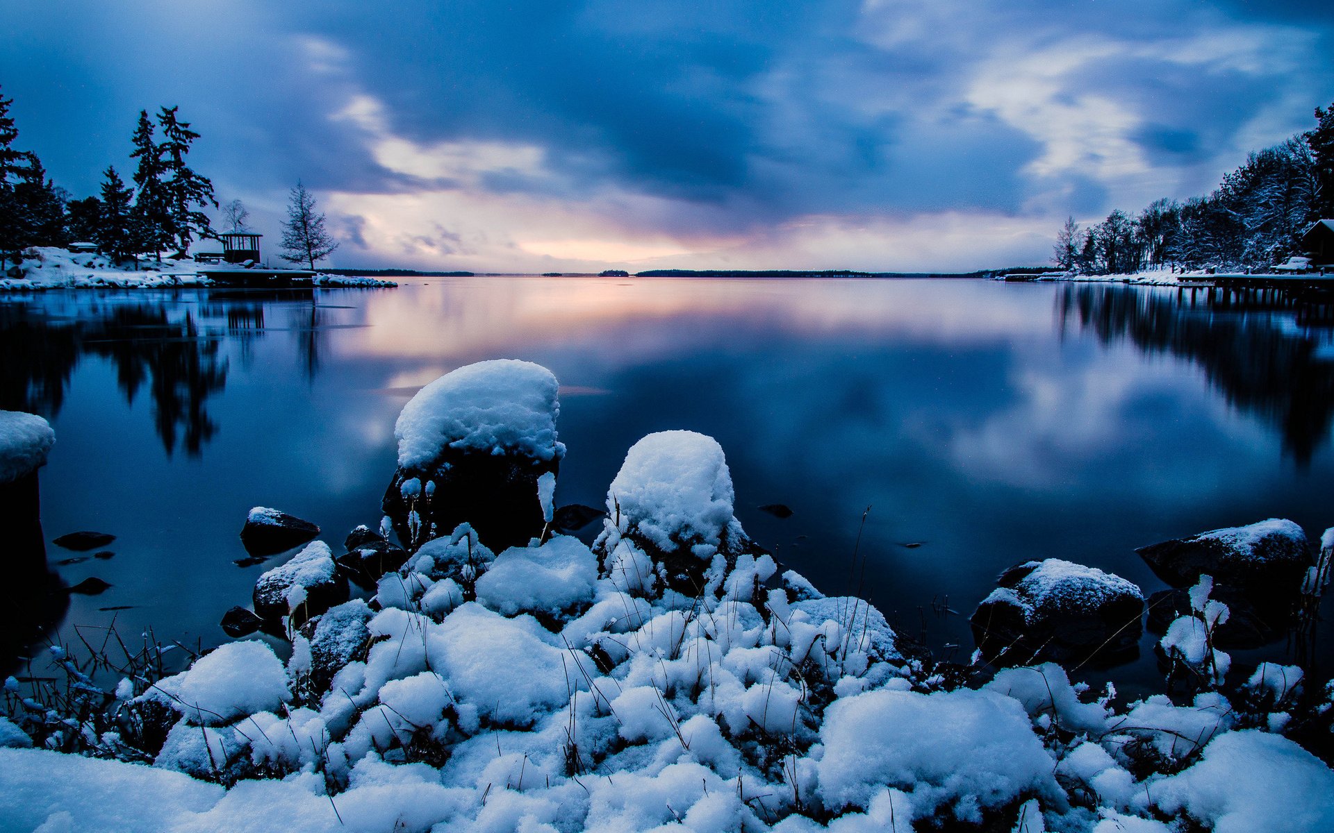 Download Blue Snow Lake Nature Winter  HD Wallpaper
