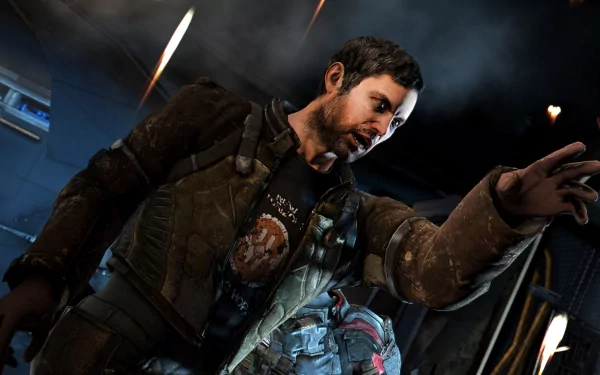 4K Ultra HD PC desktop wallpaper featuring a dark, intense scene from the video game Dead Space 3 with a male character in rugged gear reaching forward.