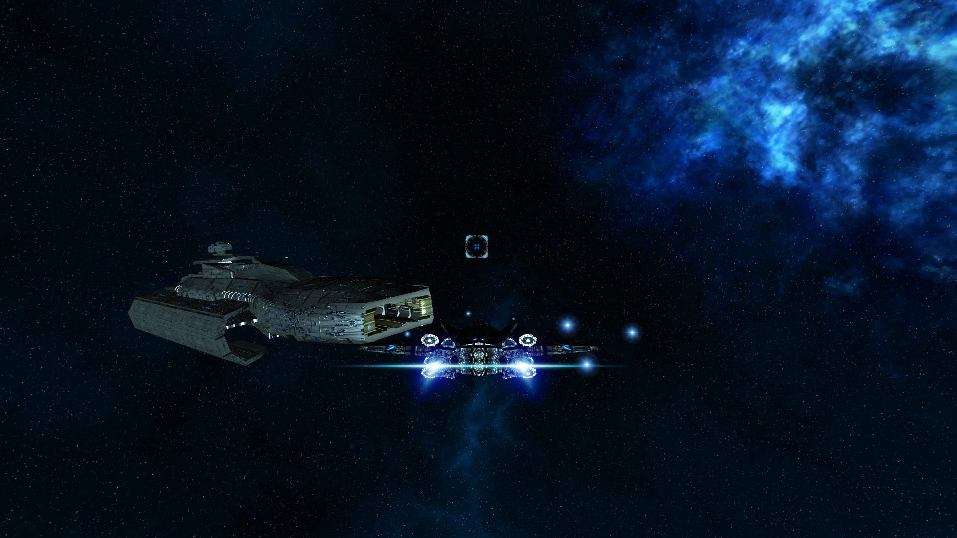 HD desktop wallpaper of Evochron Mercenary featuring a spaceship against a backdrop of space and stars.