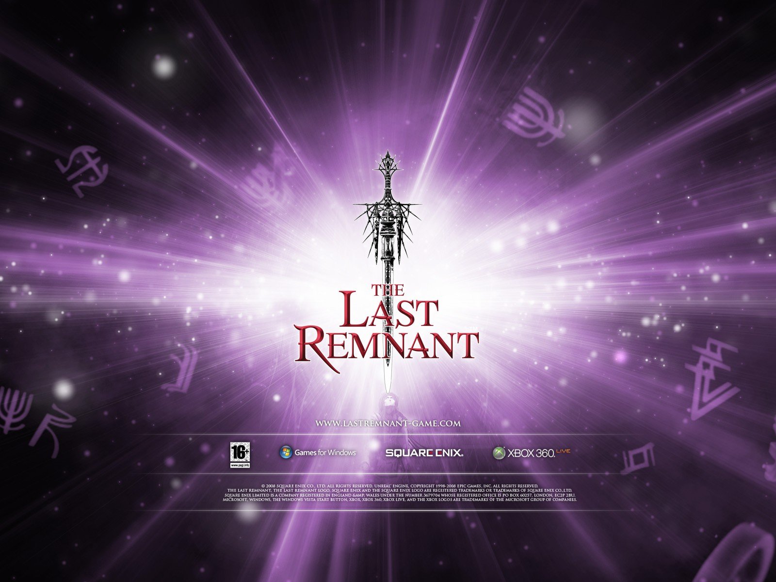 HD desktop wallpaper and background featuring the title The Last Remnant with radiant purple hues and symbolic glyphs.
