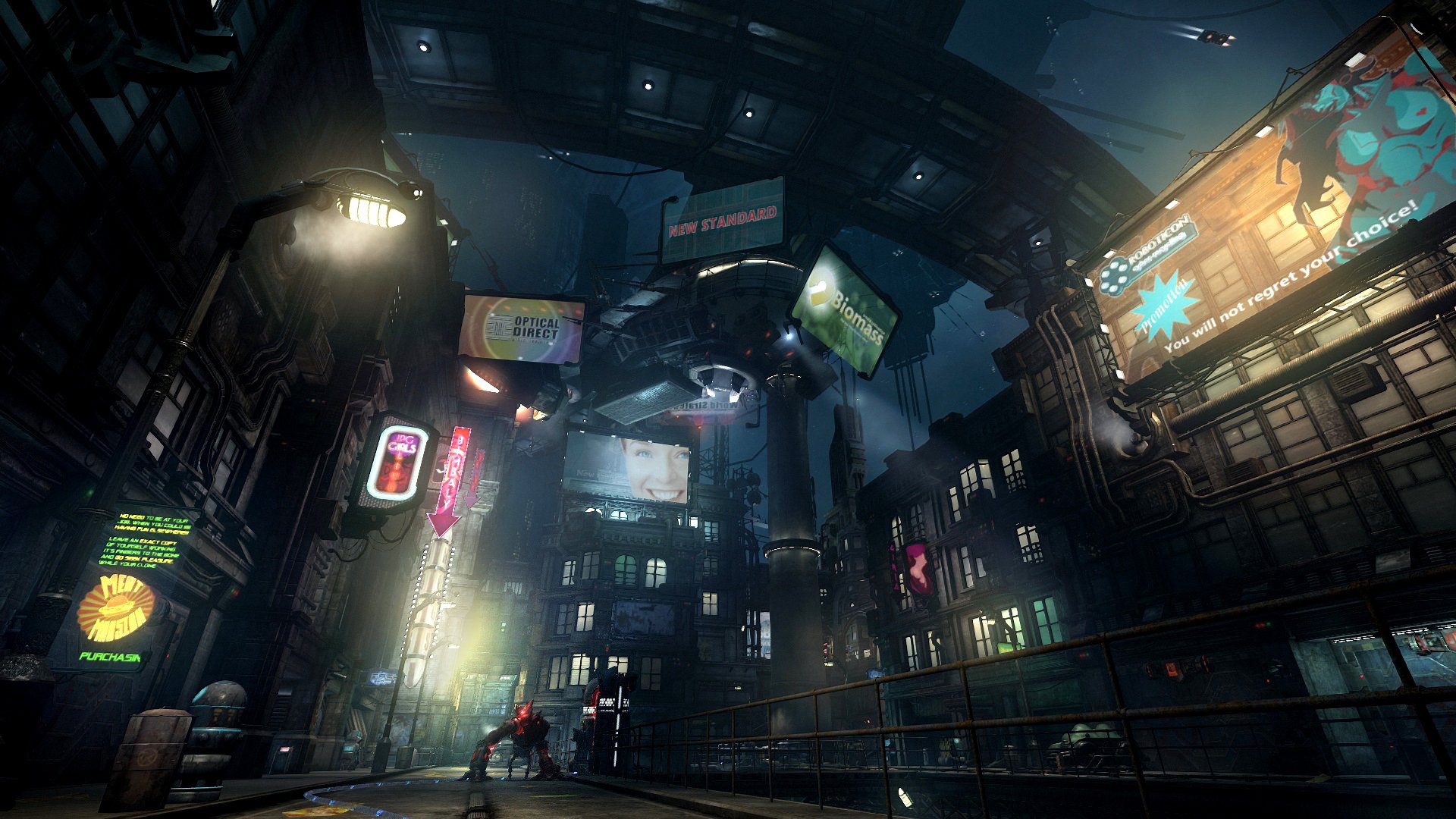 HD desktop wallpaper depicting a cyberpunk cityscape with neon signs and towering buildings, tagged with 'hard reset'.