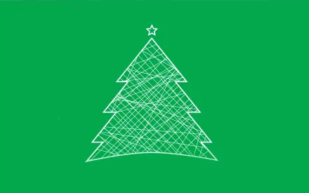 Minimalist white outline of a Christmas tree with a star on top set against a green background, designed as an HD PC desktop wallpaper for the holiday season.