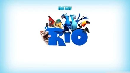 HD wallpaper of Rio movie characters perched on the title text, with a bright blue background.