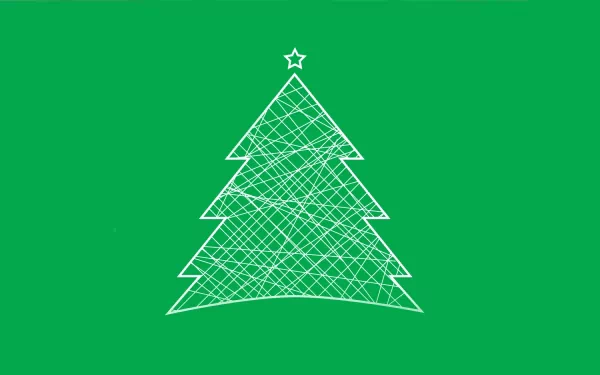 Minimalist white outline of a Christmas tree with a star on top set against a green background, designed as an HD PC desktop wallpaper for the holiday season.