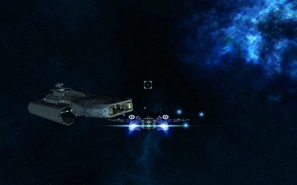 HD desktop wallpaper of Evochron Mercenary featuring a spaceship against a backdrop of space and stars.