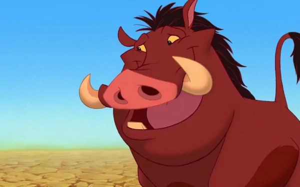 HD wallpaper from The Lion King (1994) featuring the character Pumbaa with a savanna backdrop.