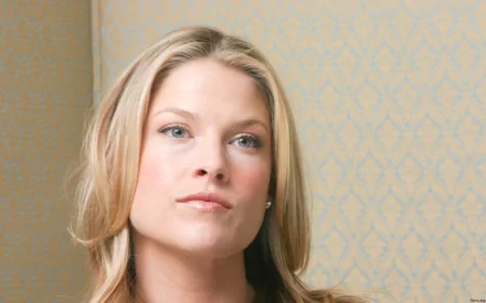HD PC desktop wallpaper featuring a close-up portrait of celebrity Ali Larter with a neutral expression and subtle patterned background.