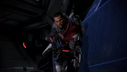 HD PC desktop wallpaper featuring Commander Shepard from the video game Mass Effect 3 in futuristic armor, set in a dark sci-fi environment.