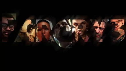 HD PC desktop wallpaper featuring the word TACONI filled with character portraits from the video game Far Cry 3.