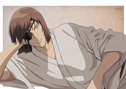 HD desktop wallpaper featuring Date Masamune from the anime and manga series Sengoku Basara. The samurai hero is depicted reclining in a relaxed pose, adding an air of calmness and strength.