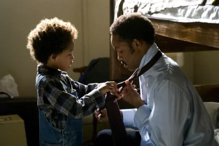 HD desktop wallpaper featuring Jaden Smith and Will Smith in a heartfelt scene from the movie The Pursuit of Happyness.