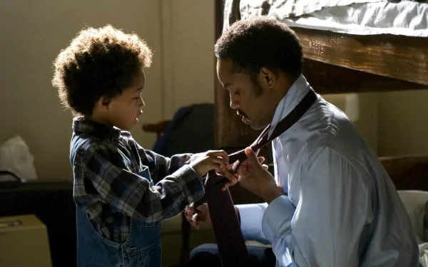 HD desktop wallpaper featuring Jaden Smith and Will Smith in a heartfelt scene from the movie The Pursuit of Happyness.