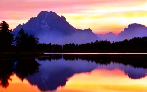 Earth Reflection Scenic Mountain Lake Purple HD Wallpaper | Background Image