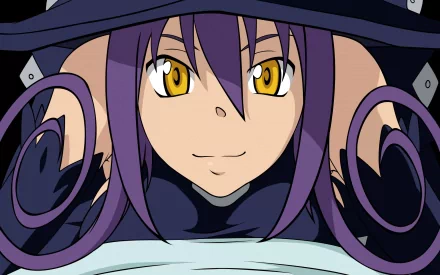 HD PC desktop wallpaper featuring Blair from the anime Soul Eater, showcasing her iconic yellow eyes and witch hat in vibrant, detailed artwork.