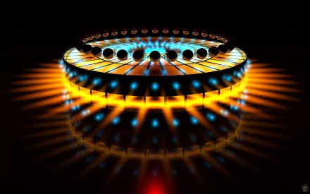 Abstract glowing circular pattern with blue and orange lights radiating outward, designed as an HD PC desktop wallpaper and background.