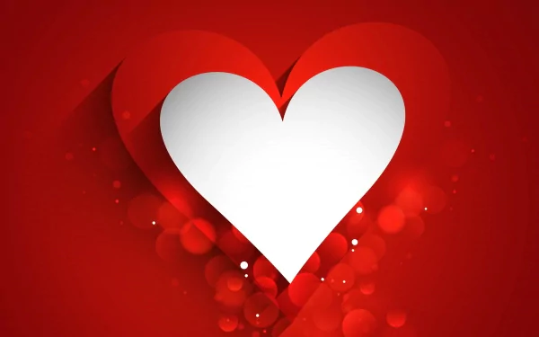 Artistic 4K Ultra HD PC desktop wallpaper: a crisp white heart cutout centered on layered red hearts with soft bokeh lights and subtle shadows.