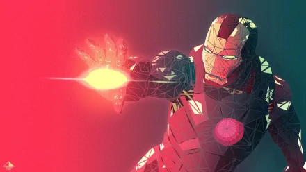 HD desktop wallpaper featuring a stylized Iron Man with glowing hand repulsor against a gradient background.