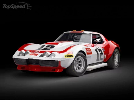 HD desktop wallpaper featuring a Chevrolet Corvette L88 race car in red and white with number 12 on the doors and hood against a black background.