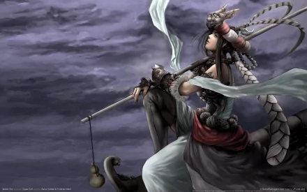 HD desktop wallpaper featuring a character from the video game Twelve Sky, against a dramatic, cloudy sky background. The character is adorned in intricate, fantasy-themed attire and accessories.