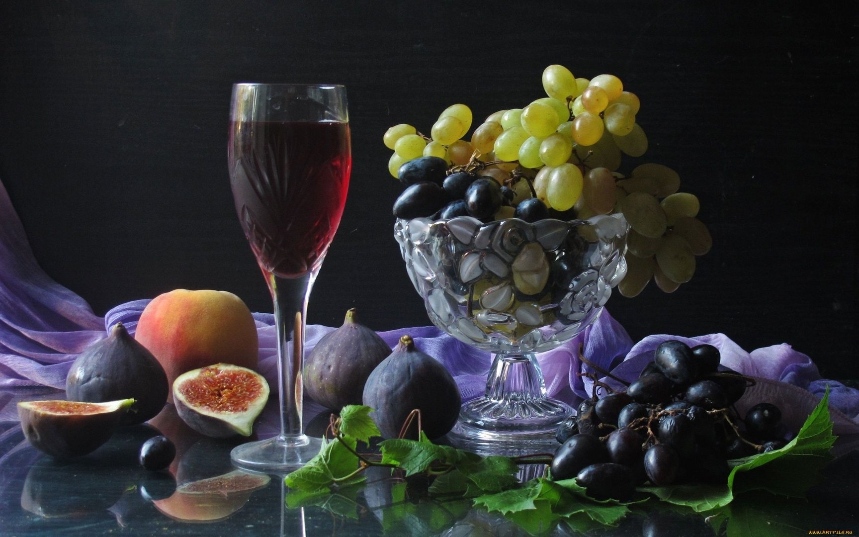 Lush Harvest: HD Still Life with Wine, Figs, and Grapes