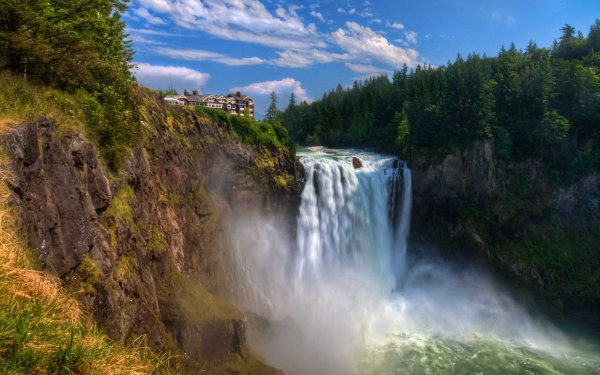 Earth Waterfall Waterfalls House Cliff Stream Snoqualmie Falls HD Wallpaper | Background Image