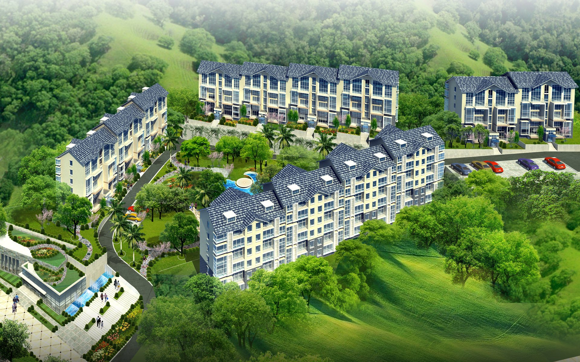 Download Artistic Apartment Complex HD Wallpaper