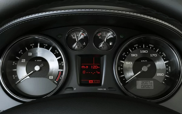 Close-up of a vehicle speedometer and tachometer displayed in high definition, designed as a PC desktop wallpaper and background.