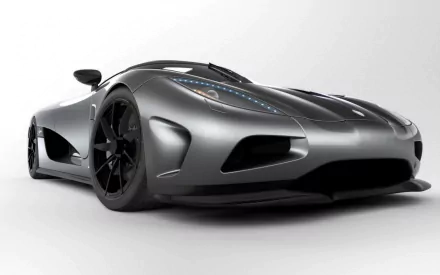 HD wallpaper featuring a sleek, gray Koenigsegg Agera sports car against a minimalistic white backdrop.