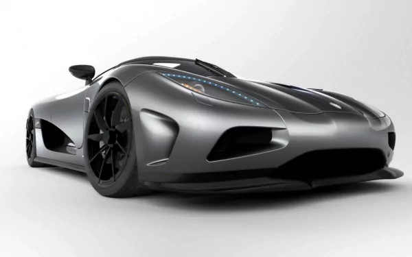 HD wallpaper featuring a sleek, gray Koenigsegg Agera sports car against a minimalistic white backdrop.