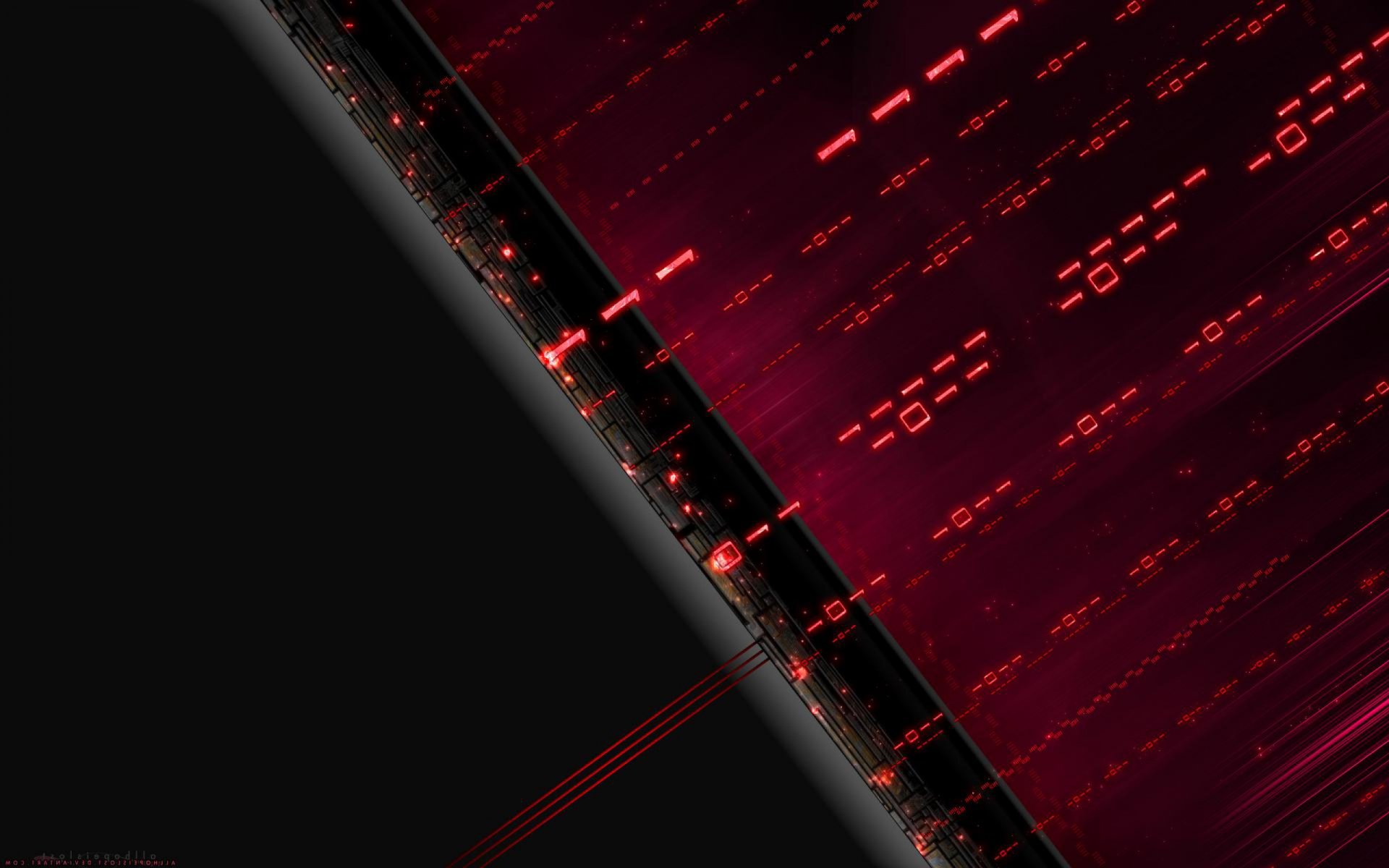 A striking HD desktop wallpaper featuring a blend of technology and binary elements in vibrant red and black tones, creating a dynamic and modern backdrop.