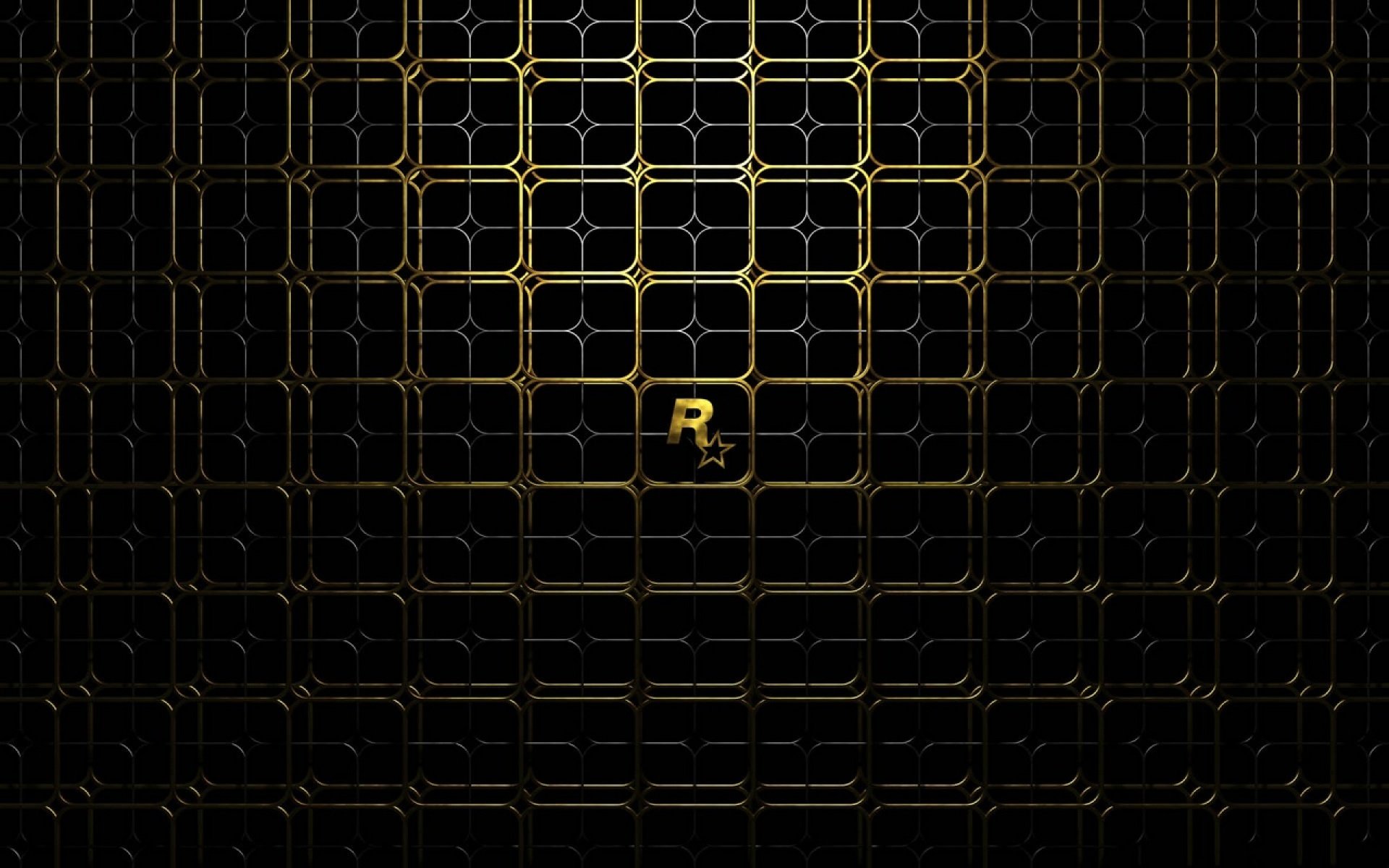 Artistic 3D HD PC desktop wallpaper featuring an intricate grid pattern with glowing golden lines and a central emblem, set against a dark background.