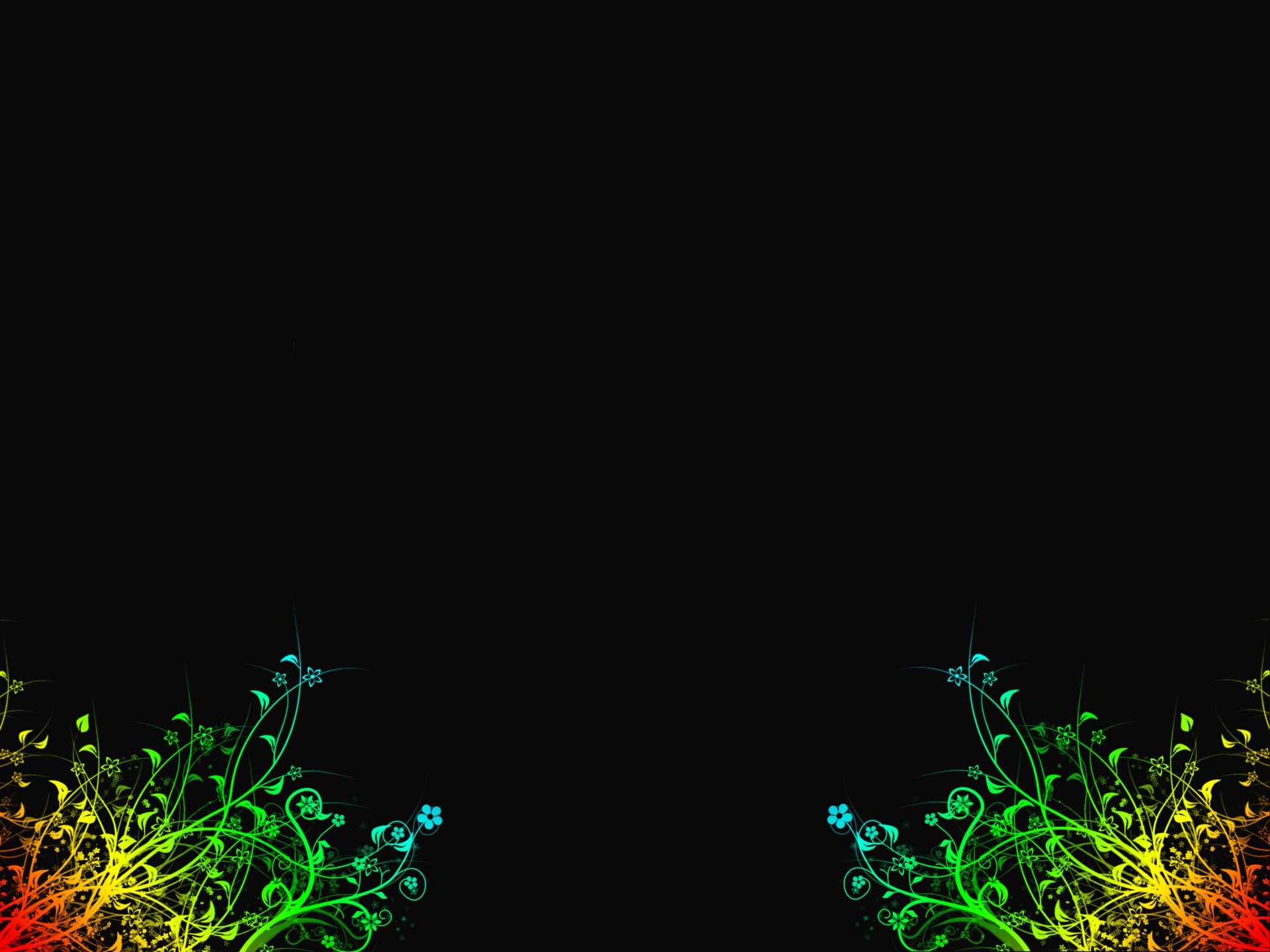 Abstract artistic design with vibrant green, yellow, and blue floral patterns on a black background, crafted as an HD PC desktop wallpaper and background.