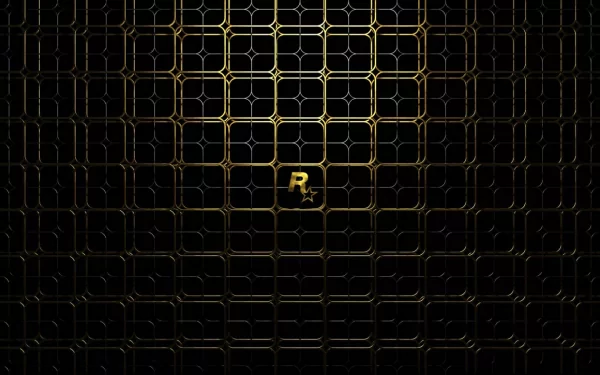 Artistic 3D HD PC desktop wallpaper featuring an intricate grid pattern with glowing golden lines and a central emblem, set against a dark background.