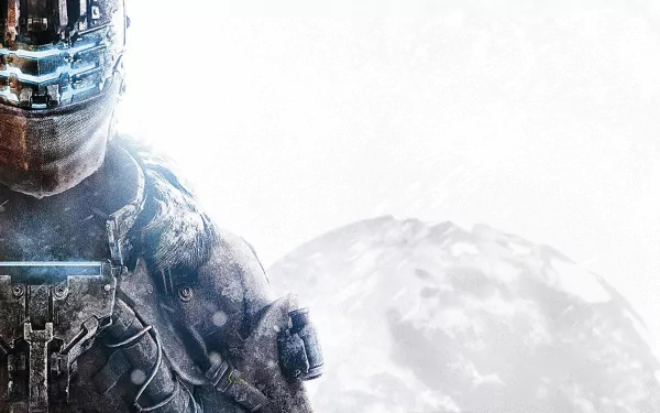 Isaac Clarke (Dead Space 3) video game protagonist in his armored RIG, icy landscape and moonlit backdrop — HD PC desktop wallpaper