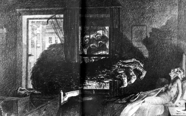 A striking HD wallpaper featuring King Kong from the iconic 1933 movie, showcasing the massive creature peering through a window, evoking a sense of awe and tension.