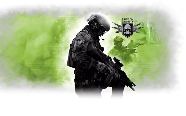 A striking HD wallpaper featuring a soldier from Call of Duty: Modern Warfare 3, set against a dramatic green smoke background, capturing the intensity of the game.