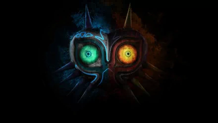 HD desktop wallpaper featuring the iconic Majora's Mask from the video game The Legend Of Zelda: Majora's Mask, against a dark background.