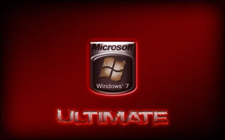 Microsoft Windows 7 Ultimate logo against a bold red background, showcasing technology with a sleek design as an HD desktop wallpaper and background.